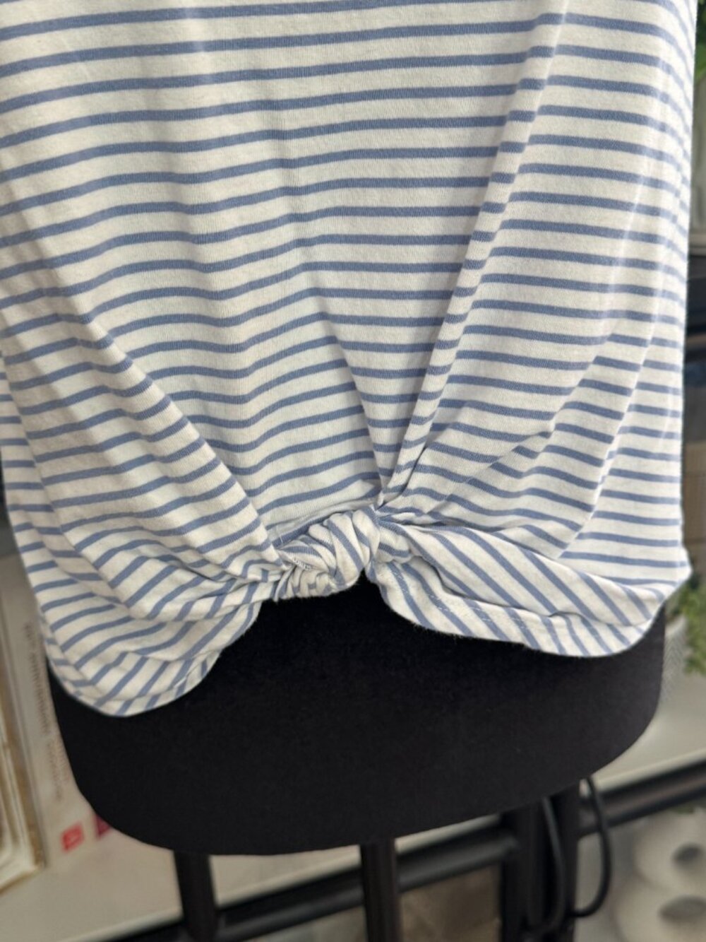 Evereve 100% Cotton Lt Blue & White Striped Cap Sleeve Tee w/Faux Knot - Size S - Picture 3 of 4